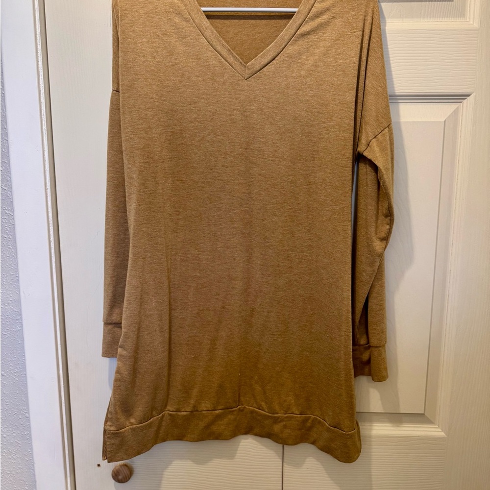 Brown V-Neck Tunic Top